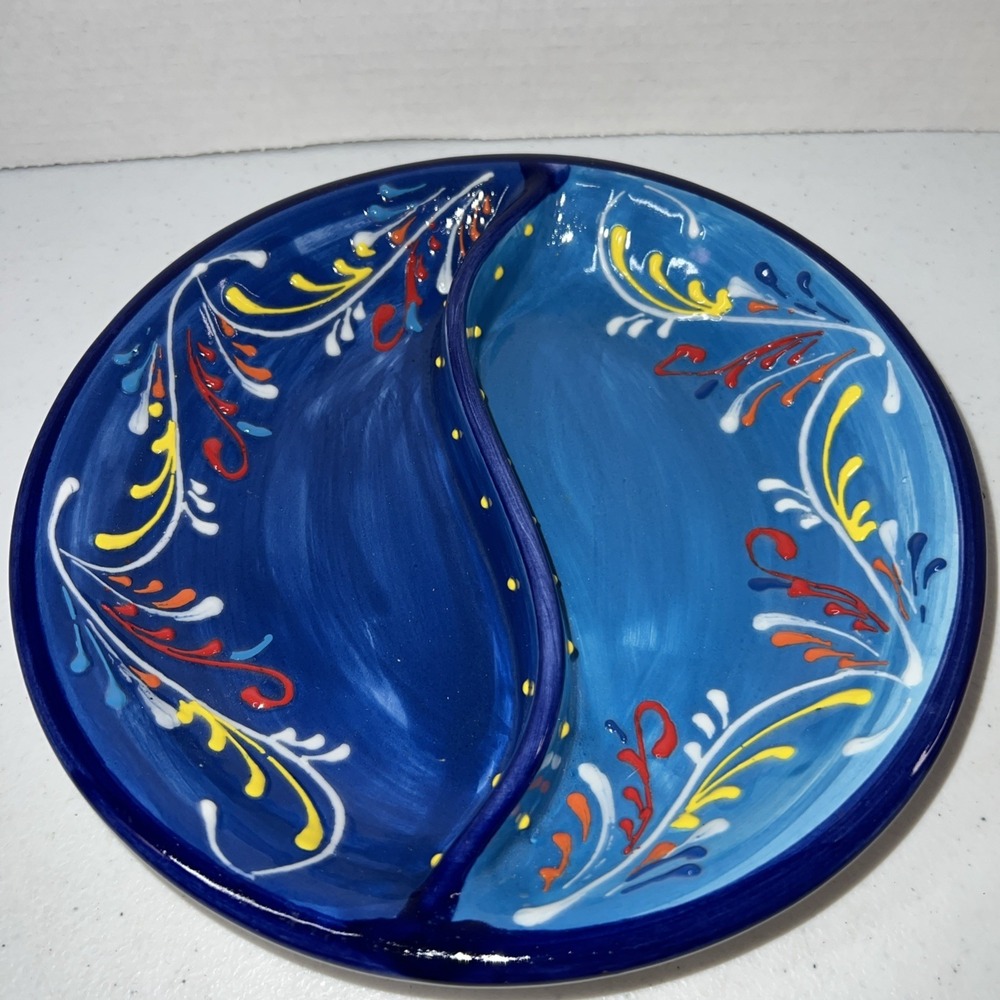 Hand Painted, Divided Ceramic‎ Serving Bowl from Spanish Ceramicas Anoru SL